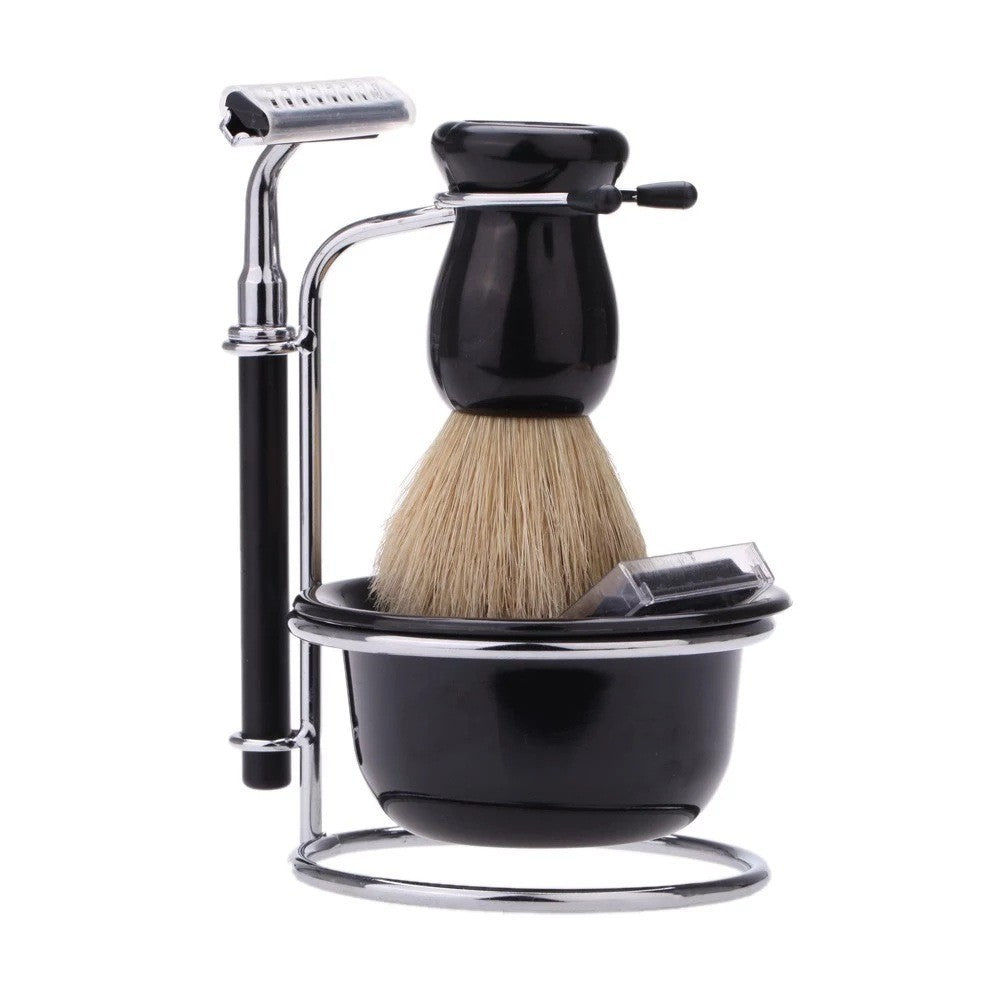 4 In 1 Men's Razor Set Male Facial Beard Cleaning Shaving Brush Bowl Stainess Steel Stand Holder 5 Blades Wet Shaving Razor Tool