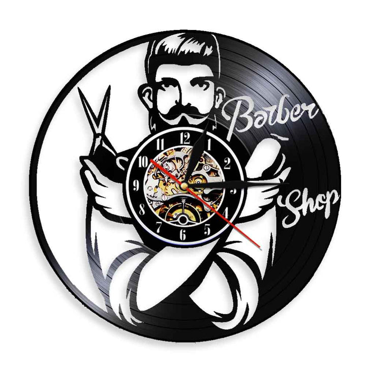 Black Gum Wall Clock Barber Gentleman Beard Vinyl D