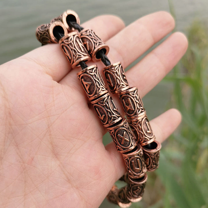 Set Of Viking Rune Beard Beads Antique red brass
