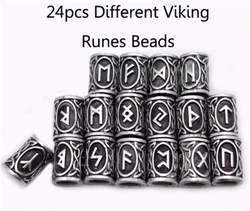 Set Of Viking Rune Beard Beads Antique silver