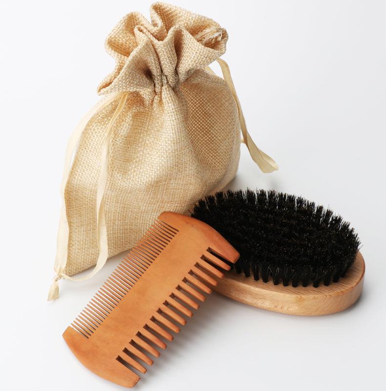 Men's Bristles And Beard Brush Cloth Bag Combination Brush comb linen bag